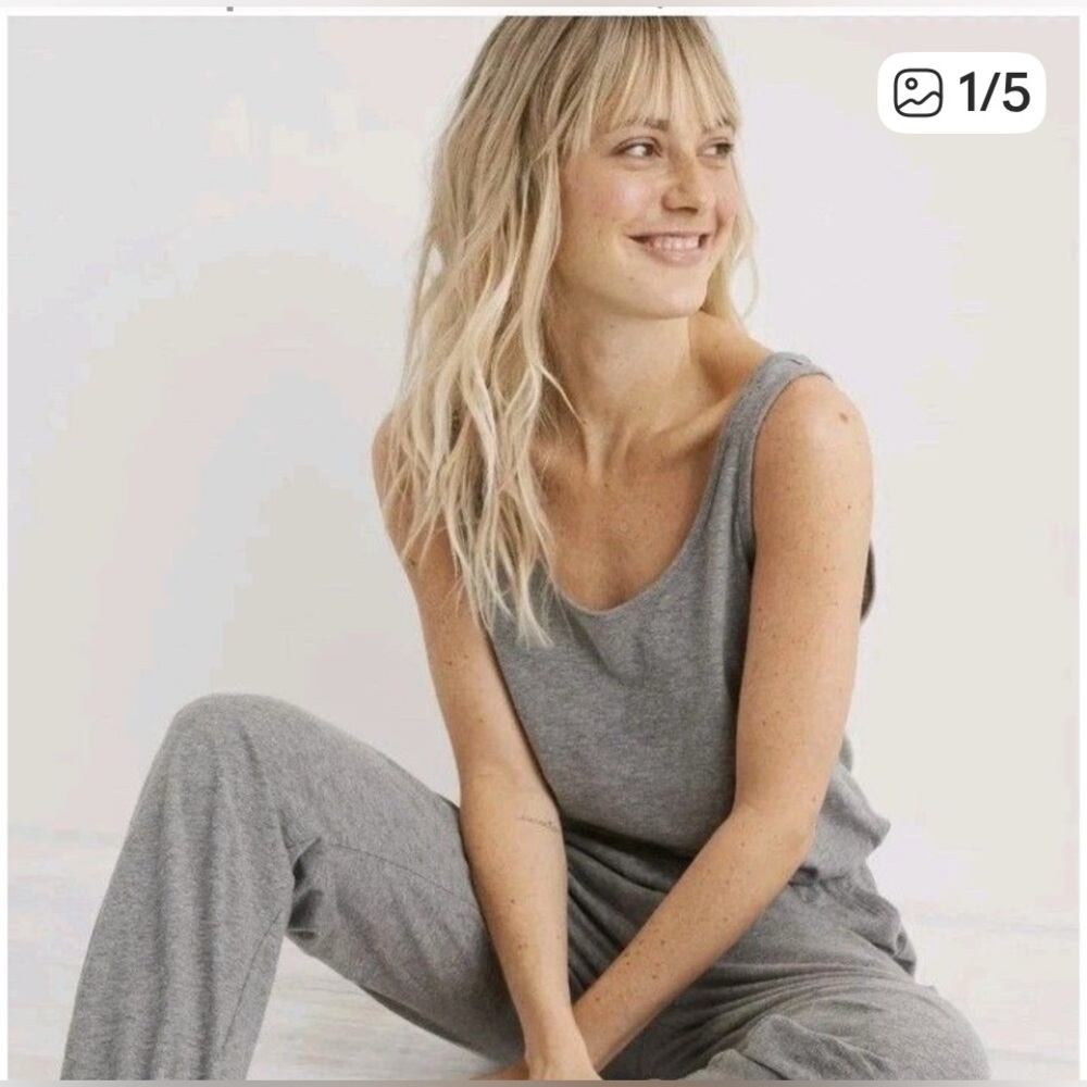 Aerie Women Sz M Tank Top Jogger Jumpsuit Light Grey Lounge Summer
